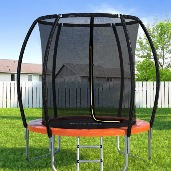 6FT Trampoline for Kids w/ Ladder Enclosure Safety Net Rebounder Orange