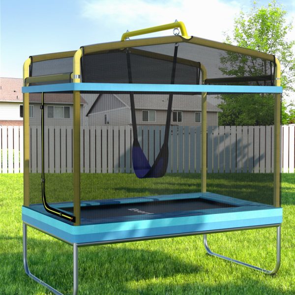 6FT Trampoline for Kids w/ Enclosure Safety Net Swing Rectangle Yellow