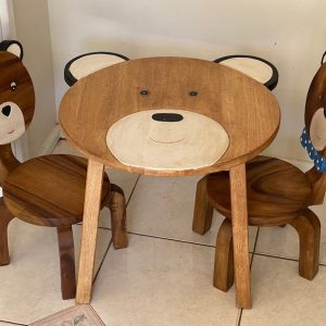 Children's furniture Set Bear Table and 2 Chairs -natural wood handmade and solid build