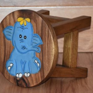 Children’s Wooden Stool Blue Baby ELEPHANT Themed Chair Toddlers Step sitting Stool